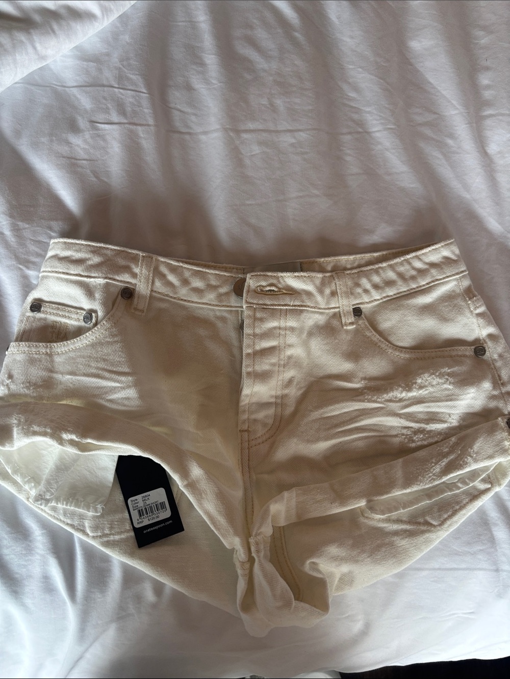 One Teaspoon Cream High-Rise Denim Shorts